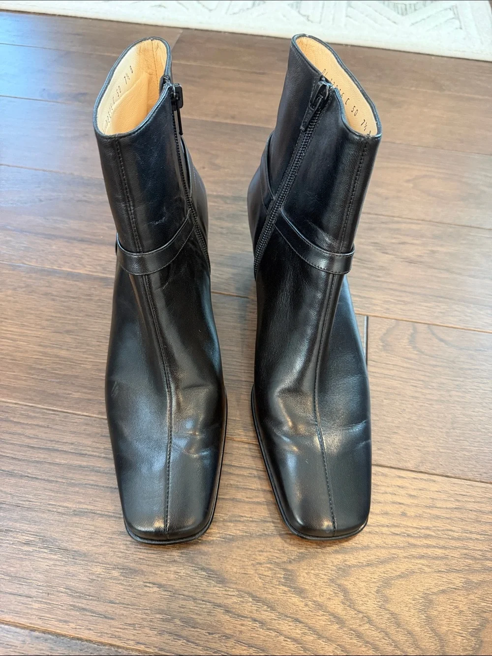 SALVATORE FERRAGAMO Black Leather Square Toe Booties - Size 7.5 - C61-145
